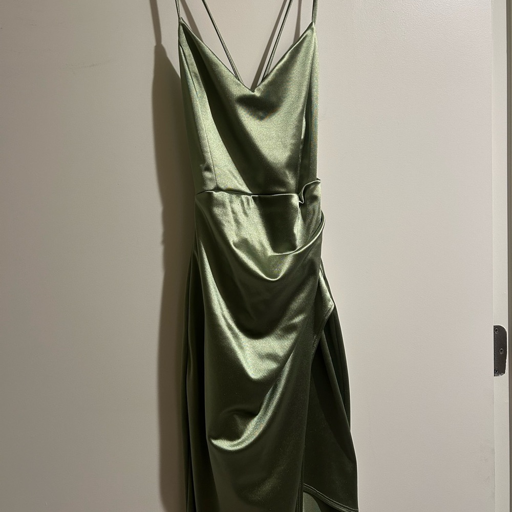Windsor Sage Satin Backless Dress